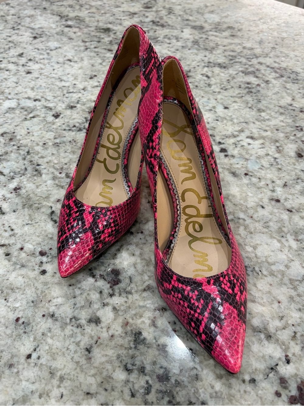 Sam Edelman Hot Pink Snake-Print Pointed Pumps